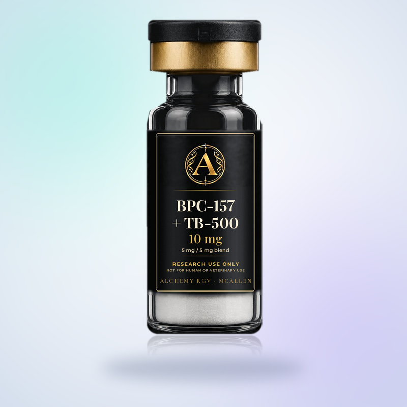 BPC-157 + TB-500 blend (5mg/5mg) 10 mg vial with Alchemy RGV label, research use only