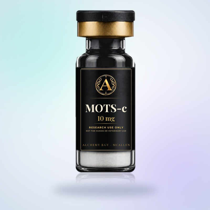 MOTS-c 10 mg vial with Alchemy RGV label, research use only