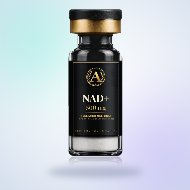 NAD+ 500 mg vial with Alchemy RGV label, research use only